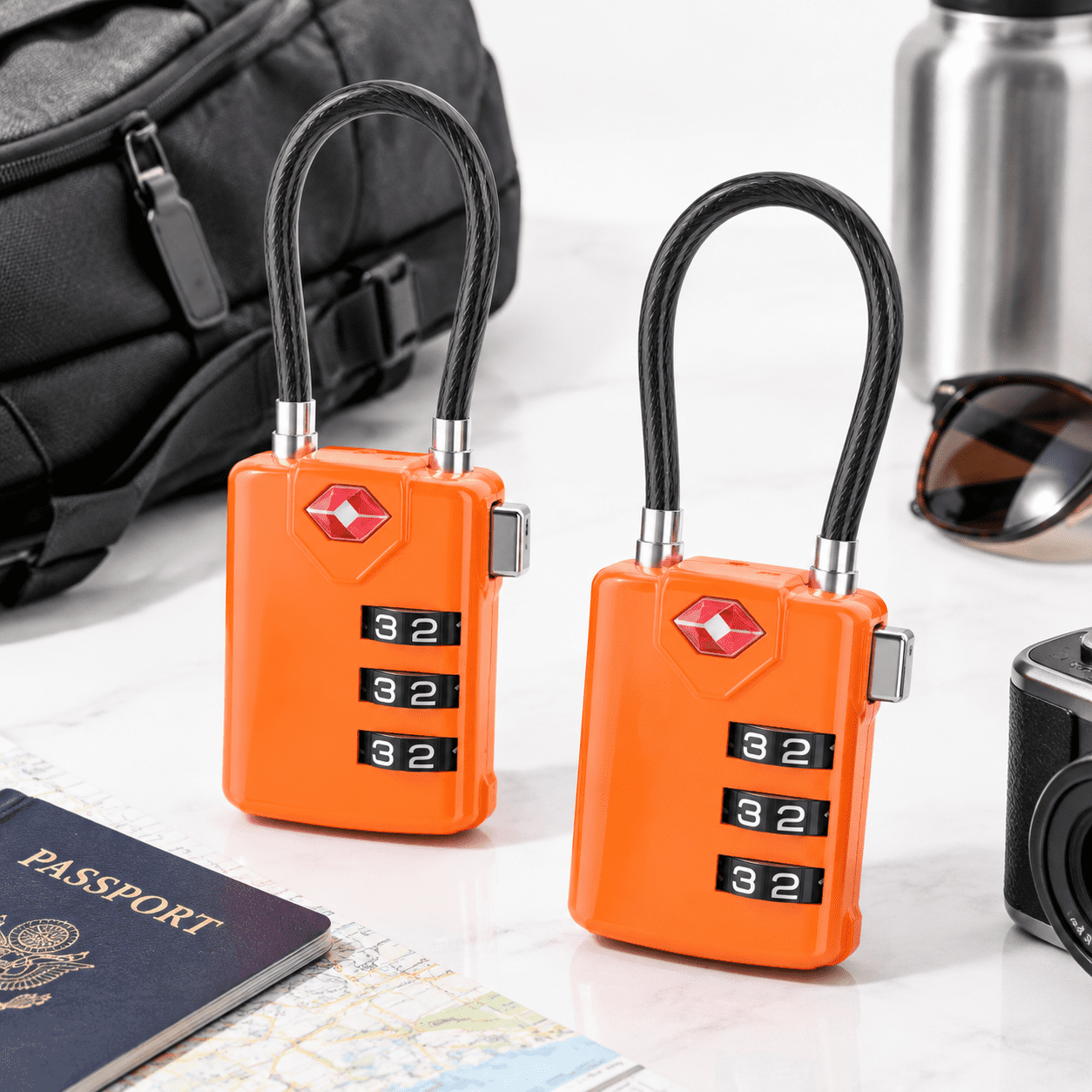 Orange 2 Pack 1.4*0.72*3.54 in TSA Approved Combination Cable Luggage ...