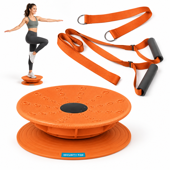 Orange 2-Piece Balance Board and Stretching Strap Set for Cheer, Dance, and Gymnastics