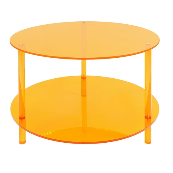 Orange 2-Tier Acrylic Coffee Table Round Coffee Table Clear Coffee Table Modern Acrylic Table Clear Table for Living Room 23.6" D x 23.6" W x 16.5" H
