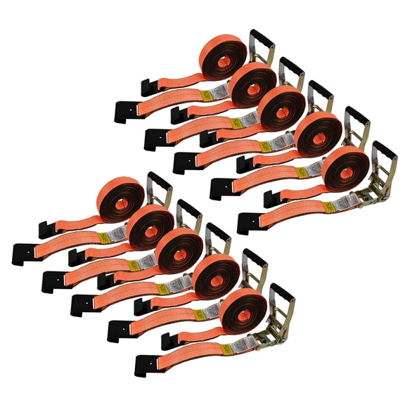 Orange 2'' x 30' Ratchet Tie Down Straps with Flat Hooks - 12,000 lbs Breaking Strength - Heavy Duty Ratchet Straps for Flatbed Trailer & Truck Cargo (10 Pack)
