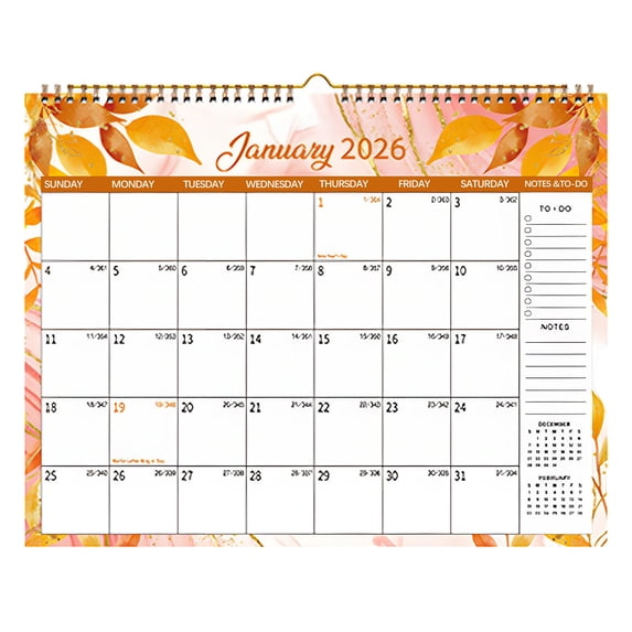 Orange 2026 Calendar With Coil Binding For Easy Hanging And Monthly ...