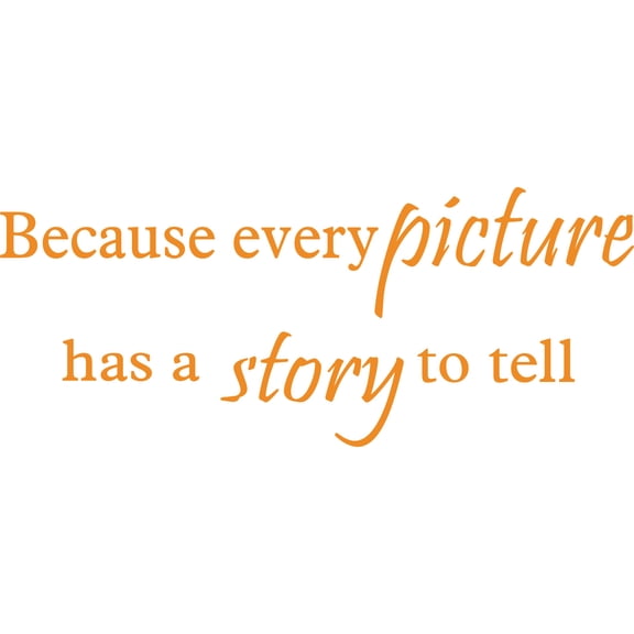 Orange 22" x9" Decaltor Because Every Picture Has a Story to Tell Removable Quotes Sayings Words Art Decor Lettering Vinyl Wall Art Inspirational Uplifting