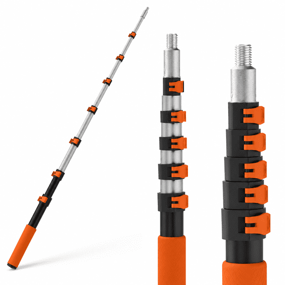 Orange 24FT Adjustable Aluminum Alloy Paint Extension Pole with Flip-Lock