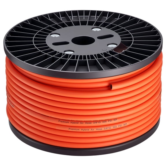 Orange 3/8" x 250ft Hybrid Air Hose, Lightweight, Kink Resistant, 300 PSI All-Weather for Auto Home