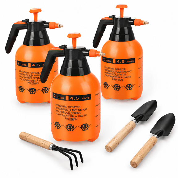 Orange 3-Piece 1/2 Gallon Handheld Pump Sprayer Set for Garden and Household Tasks