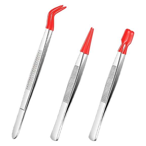Orange 3-Piece Rubber Tip Tweezers Set, Stainless Tools for Crafts Jewelry Painting and Small Parts