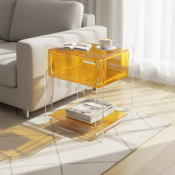 Orange 3-Tier Acrylic Side Table Acrylic Nightstand for Bedroom Side Table