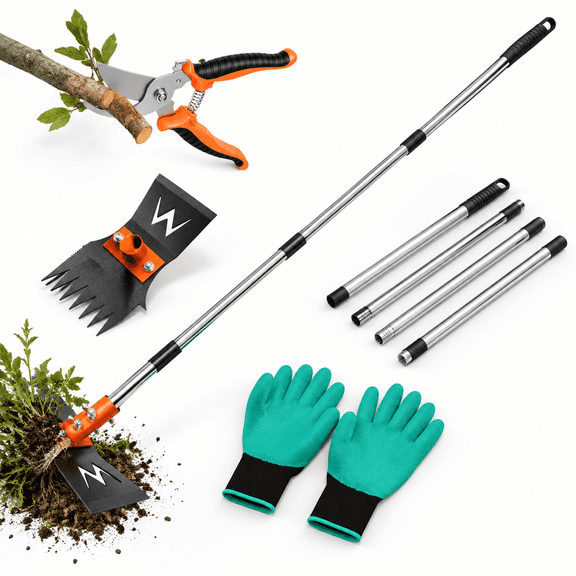 Orange 3-in-1 Weed Puller Tool Set with 60 Inch Adjustable Handle