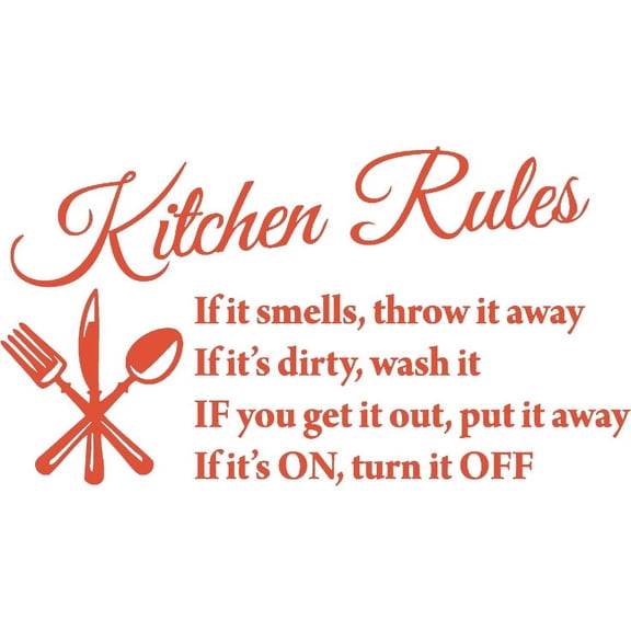 Picniva Kitchen Rules Quote Vinyl Wall Decal, Orange, 31 x 19 in, Kitchen Quote, Removable Self-Adhesive, Kitchen Dining Room Decor