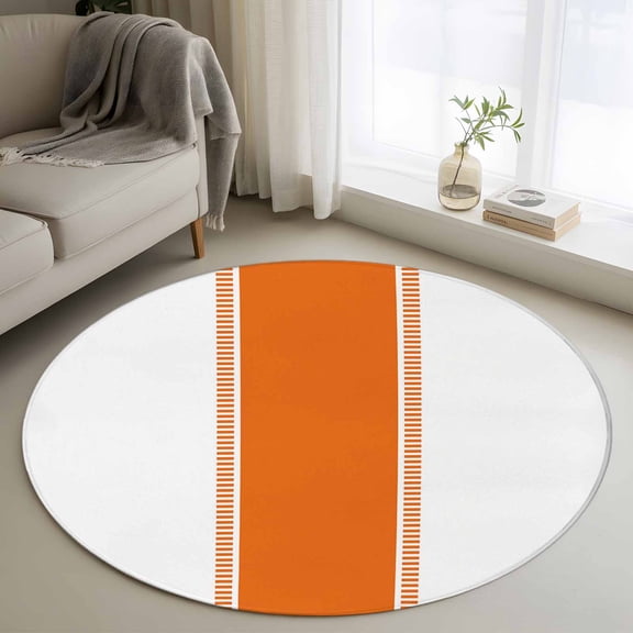 Orange 3FT Round Area Rugs for Living Room Stripes Solid Color Ultra-Thin Non-Slip Round Rugs Machine Washable Low Pile Circle Carpet for Bedroom Kitchen Nursery