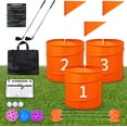 thumbnail image 1 of Orange 3PCS Backyard Golf Game, Set with:3Pop-Up Holes + 3 Flags + 6 Tee Boxes + 3 Game Balls + 1 Carrying Bag + 3 Connecting Ropes + 1 Scoreboard + 2 Clubs + 3 Golf Balls + 1 Manual,Outdoor, 1 of 6