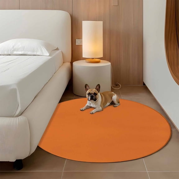 Orange 3ft Round Rug for Bathroom Accent Bedside Corner, Solid Color Washable Non Slip Circle Area Rug for Small Spaces