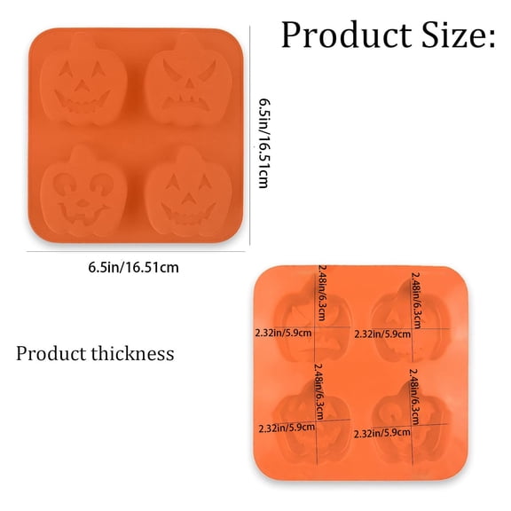 Orange 4-Cavity Halloween Pumpkin Silicone Mold, Non-Stick Baking Pan for Candy, Cake, Pudding & Holiday DIY Decorations