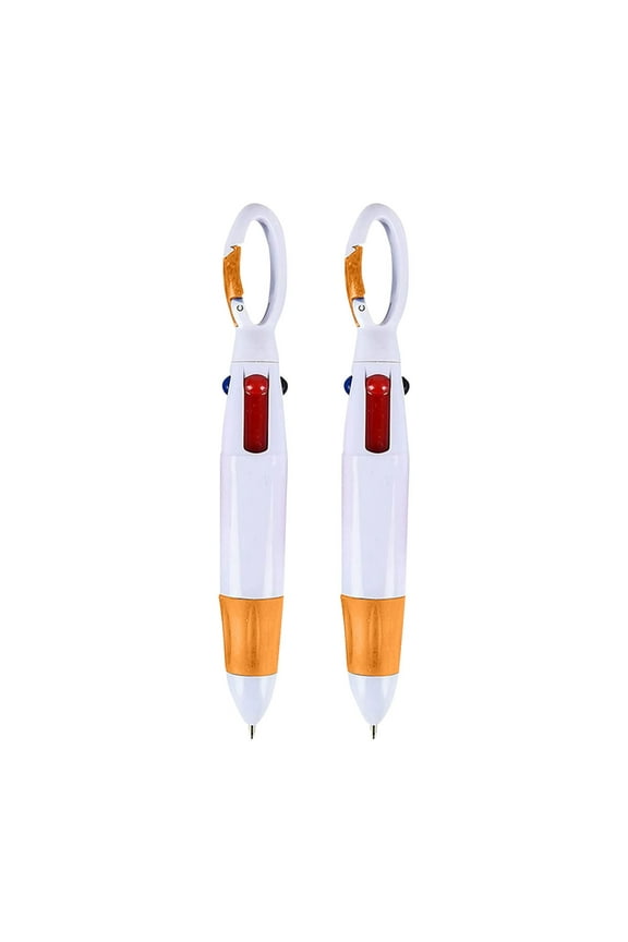 Orange 4-Color Pen Set with Keychain, 2 Pack, Multifunctional Ballpoint, Smooth Writing for Everyday Carry