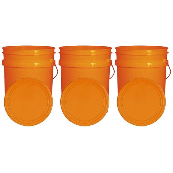 Orange 5 Gallon Buckets and Flat Lids Food Grade Combo 3 Pack