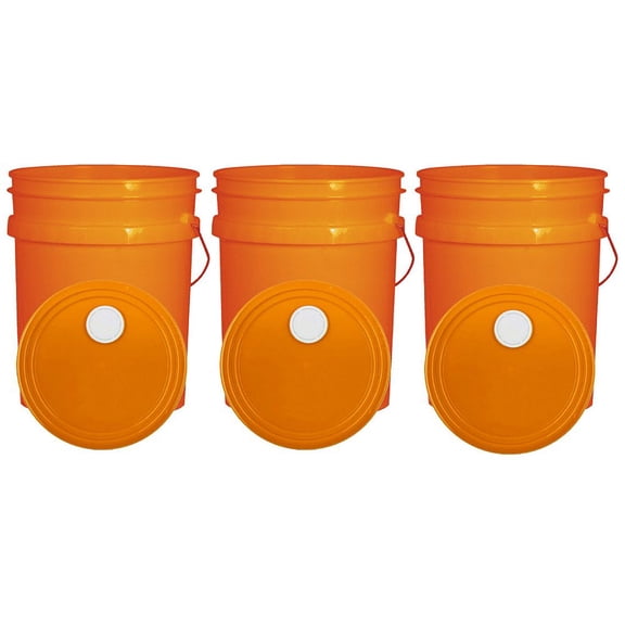 Orange 5 Gallon Buckets and Spout Lids Food Grade Combo 3 Pack
