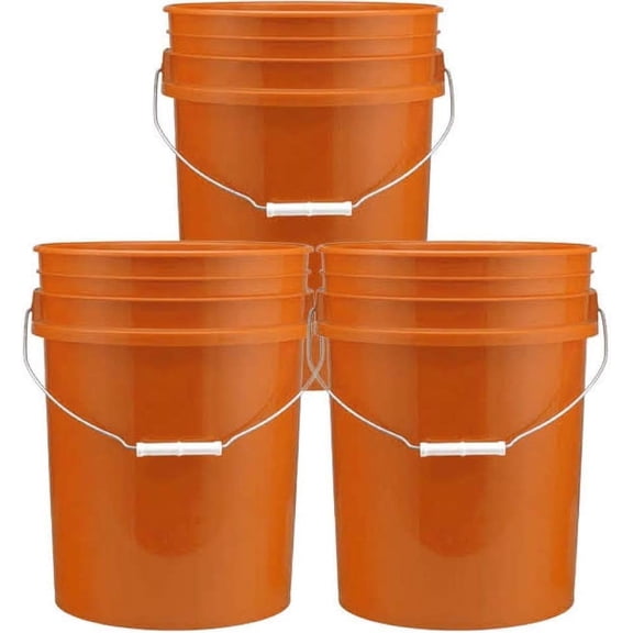Orange 5 Gallon Heavy Duty Plastic Buckets 3-Pack | 90 Mil Food Grade HDPE
