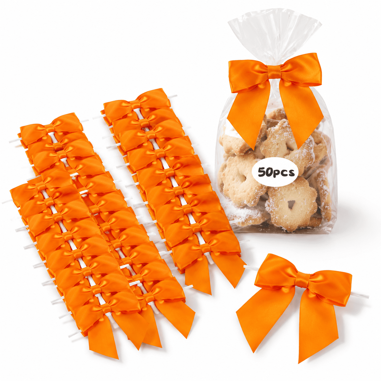 Orange 50-Pack 4.5 Inch Satin Ribbon Bows with Twist Ties for Gift ...