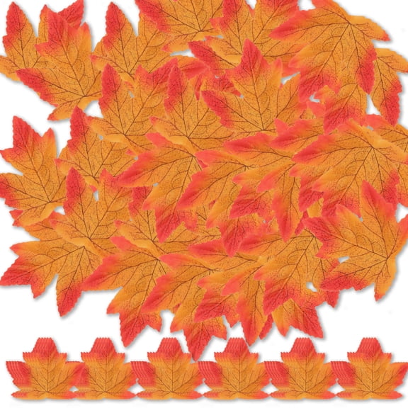 Orange 50-Pack Fake Maple Leaves Autumn Fall Decor, 10X9Cm Size For Craft Wreath Garland, Realistic Color For Season Display