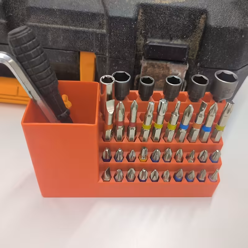 Orange 50-Slot Drill Bit and Screwdriver Bit Storage Box, Single/Double Tower Organizer for Workshop, Garage, Toolbox & Workbench