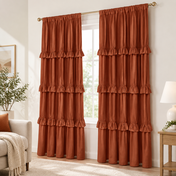 Orange 52"W x 84"L (Pack of 2) 3-Row Ruffle Blackout Thermal Window Curtains