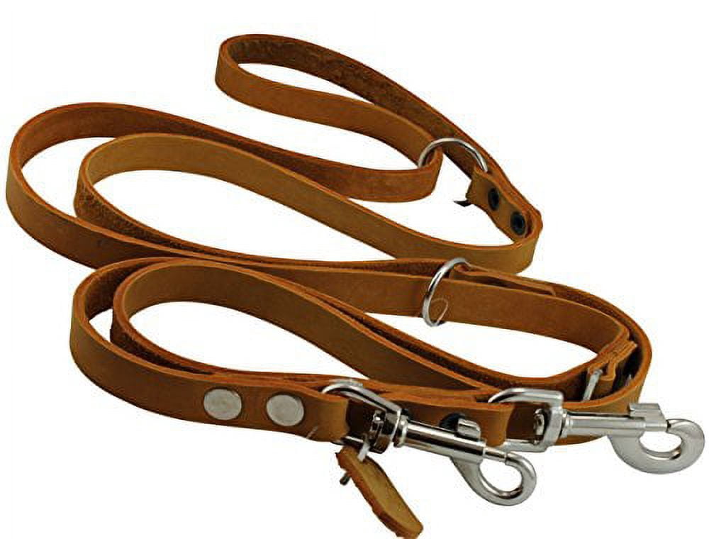 Orange 6 Way European Multifunctional Leather Dog Leash, Adjustable Schutzhund Lead 49"-94" Long, 3/4" Wide (18 mm)