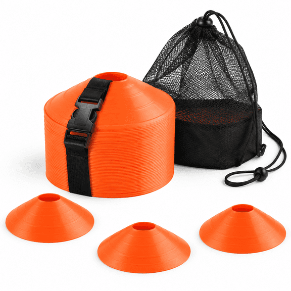 Orange 60-Pack Flexible Flat Disc Soccer Cones with Carry Bag