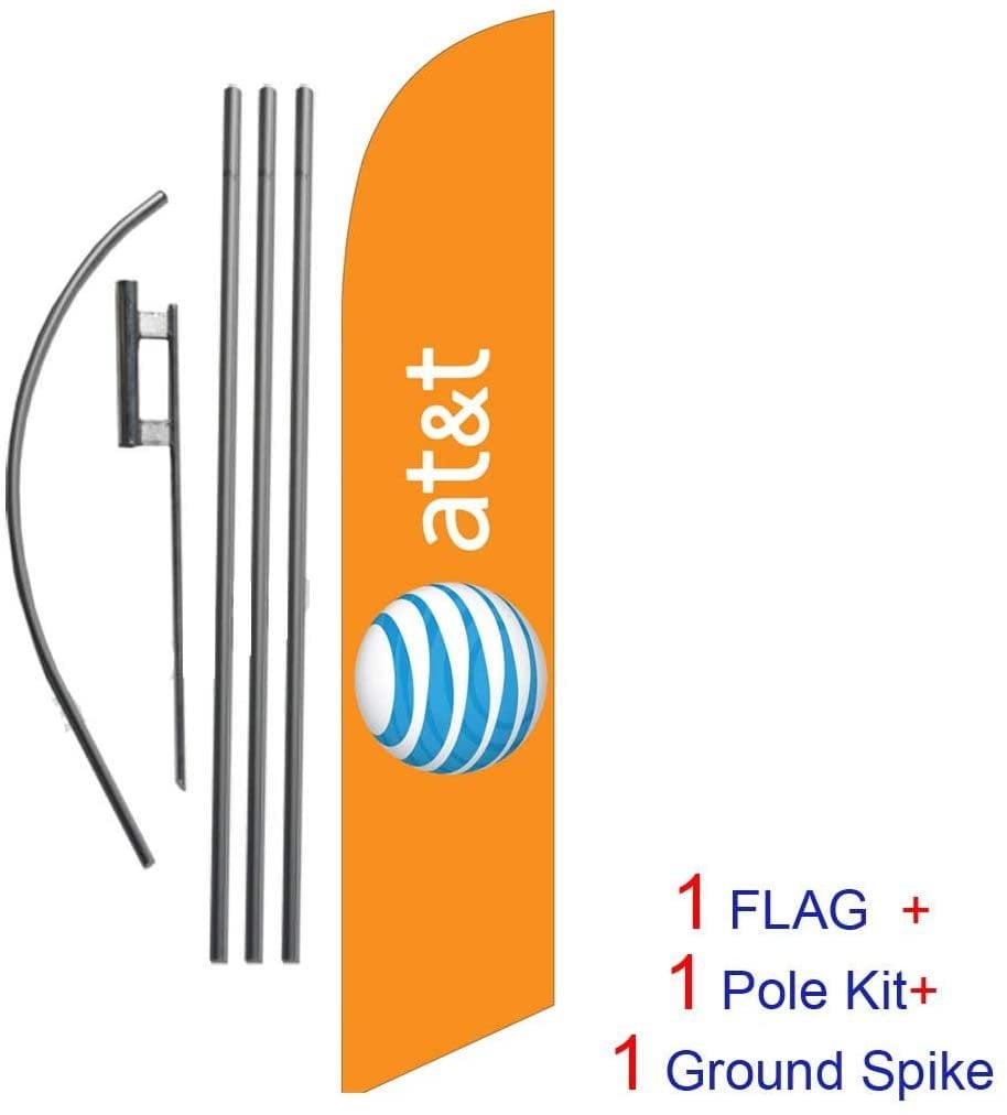Orange AT&T Wireless Store Advertising Feather Banner Swooper Flag Sign with Flag Pole Kit and Ground Stake