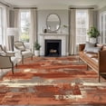 thumbnail image 1 of Orange Abstract Area Rugs 8'x10', Small Throw Rugs for Living Room Patio, Vintage Geometric Gradient Oil Painting Modern Indoor Outdoor Rug Non-Slip Low Pile Carpet Runner Reversible Floor Mats, 1 of 8