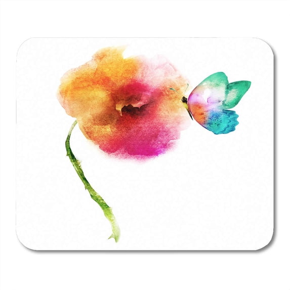Orange Abstract Beautiful Watercolor Flower Butterfly Pink Bloom Blossom Mousepad Mouse Pad Mouse Mat 9x10 inch