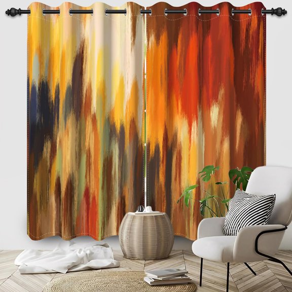 Orange Abstract Blackout Curtains, Modern Rust Texture Design Thermal Insulated Grommet Window Drapes for Bedroom Living Room Kitchen 26"W x 45"L (Pack of 2)