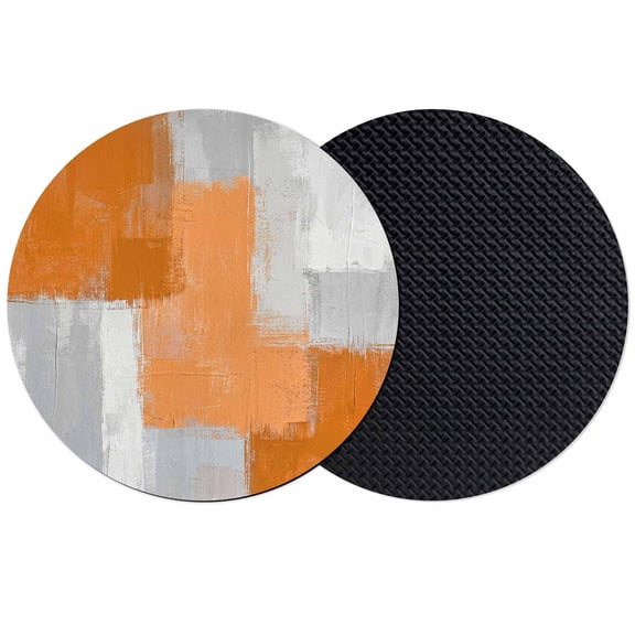 Orange Abstract Coasters Set of 2, Absorbent Coasters for Drinks, Grey Geometric Oil Painting Vintage Gradient Coaster for Desk Coffee Table Protection, Home Decor House Warming Gifts 4"