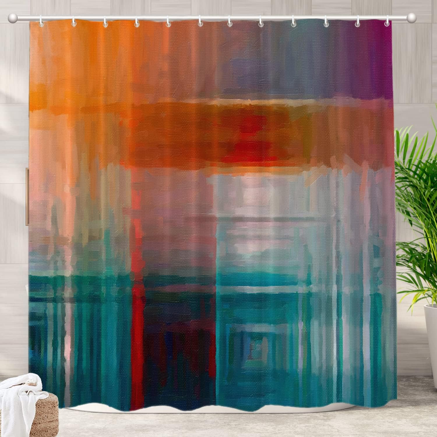 Orange Abstract Color Decor Shower Curtain,Blue Modern Bathroom Decor Polyester Fiber Plastic Rings Quick-Drying Waterproof for Bathtubs/Bathroom, 72x72 inches