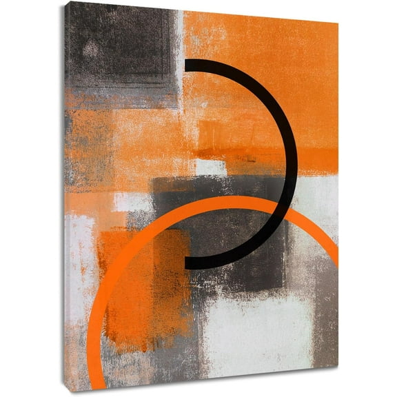 Orange Abstract Geometric Wall Art for Bathroom Minimalist Modern Grey Canvas Wall Art Wall Paintings Home Decor Vintage Wall Pictures for Living Room Bedroom Office Ready To Hang,8x10 Inch