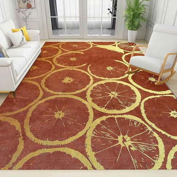Orange Abstract Oranges Area Rug, Vintage Lemon Slice Non Slip Easy Care Throw Large Area Rugs, Breathable Durable Carpet for Indoor Bedroom Living Room Office Decor Rug 2 x 3ft