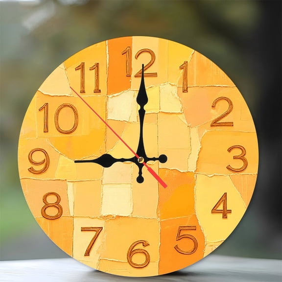 Orange Abstract Patchwork Wall Clock Home Decor 10-Inch Silent Wooden Wall Clock, Battery Operated (AA Batteries Not Included), Artistic Home Decor