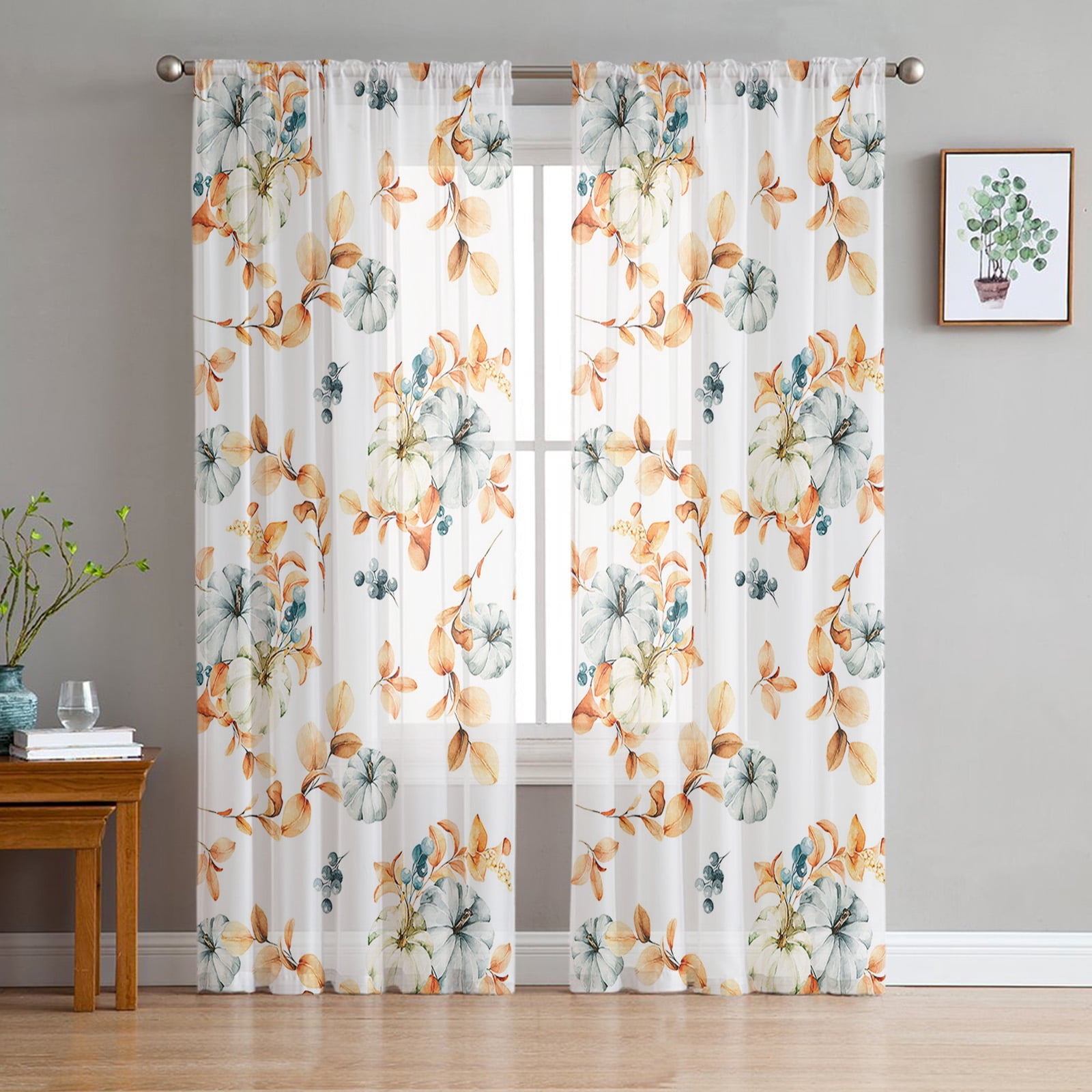 Transparent Rations Orange Abstract Plant Leaf Texture Autumn Bedroom Transparent Sheer ...