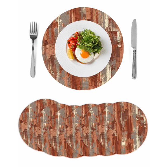 Orange Abstract Round 15 Inch Placemats Set of 6, Vintage Geometric Gradient Oil Painting Modern HeatResistant Non Slip Place Mats for Dining Table, Wipeable Kitchen Table Mats for Housewarming
