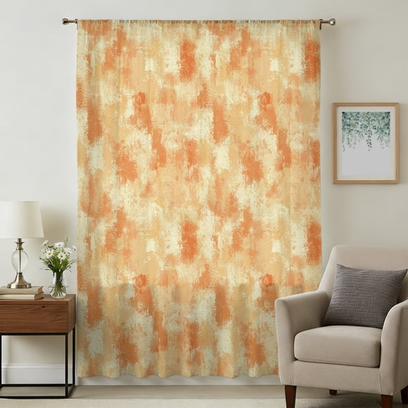 Orange Abstract Sheer Curtains 54" Long, Vintage Gradient Mottled ...