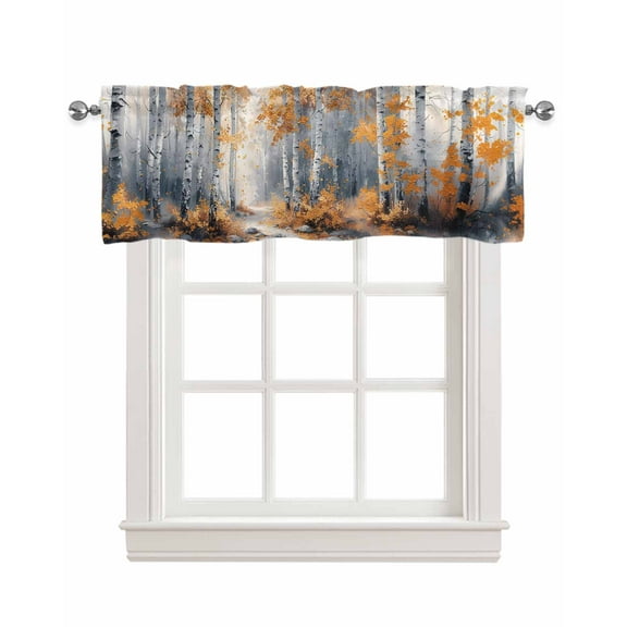 Orange Abstract Tree Linen Curtain Valance for Bedroom/Bathroom/Kitchen/Living/Dining Room Window,Rustic Shabby Chic Forest Painting Art Pocket Topper Drapes Decorative Cafe Drapery Panel 54"x18"