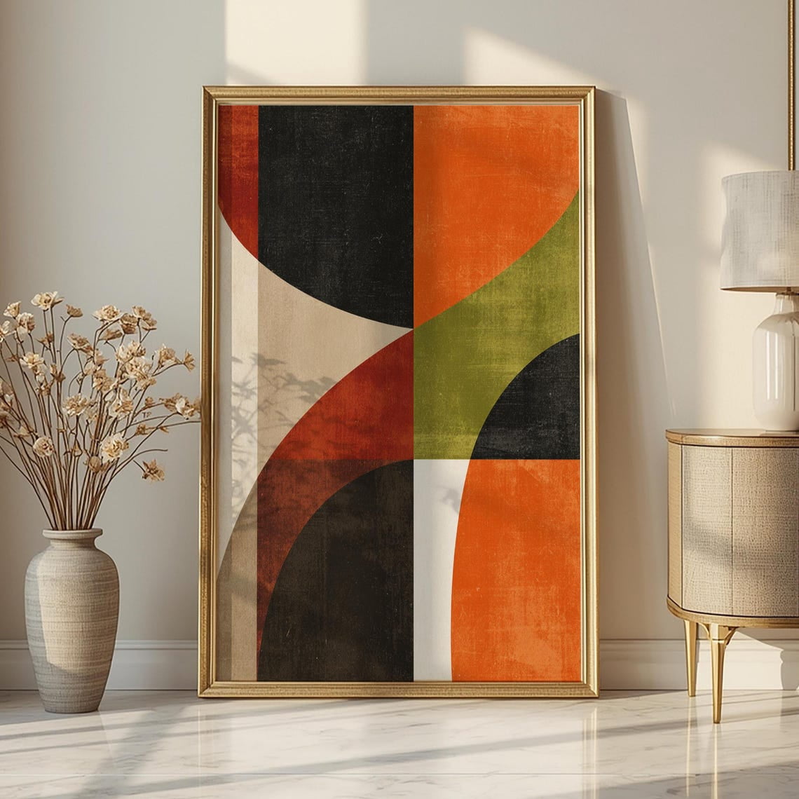 Orange Abstract Wall Art Print, Linen Look Texture Modern Home Decor ...