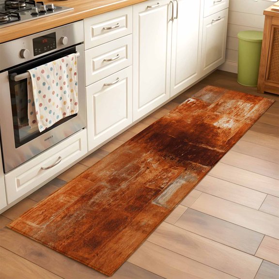 Orange Abstract Washable Hallway Runner Rug 2x6 Art Graffiti Paint Style Kitchen Runner Rug with Non Slip Backing, Low Pile Indoor Floor Mat for Entryway, Laundry, Bedroom