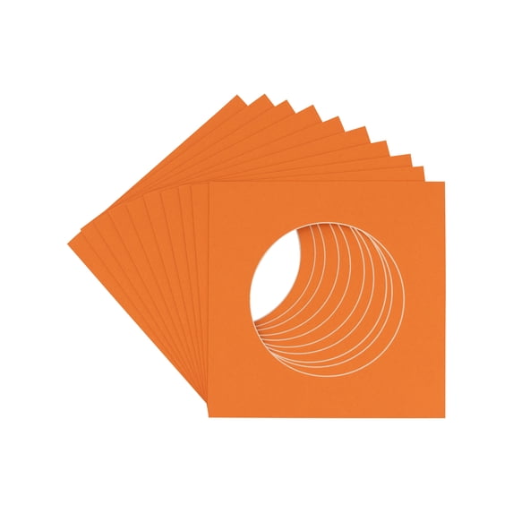Orange Acid Free 7x7 Cirlce Picture Frame Mat with White Core Bevel Cut for 5x5 Pictures - Fits 7x7