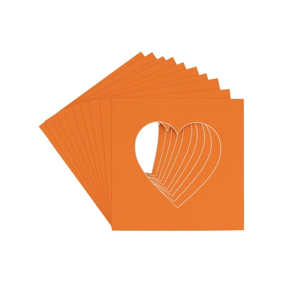 Orange Acid Free 7x7 Heart Picture Frame Mat with White Core Bevel Cut for 4x5 Pictures - Fits 7x7