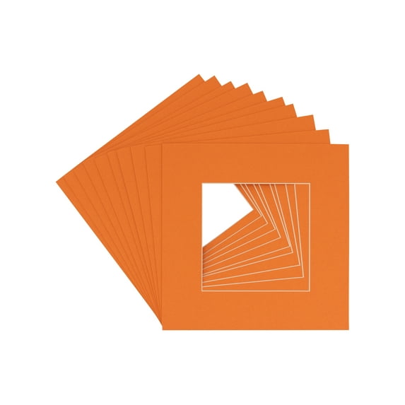 Orange Acid Free 7x7 Square Picture Frame Mat with White Core Bevel Cut for 5x5 Pictures - Fits 7x7
