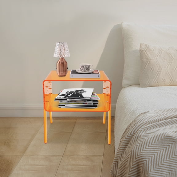 Orange Acrylic 40x30x43cm 2-story Side Table Bearing 33 Pounds Bedside Storage Table Simple Coffee Table