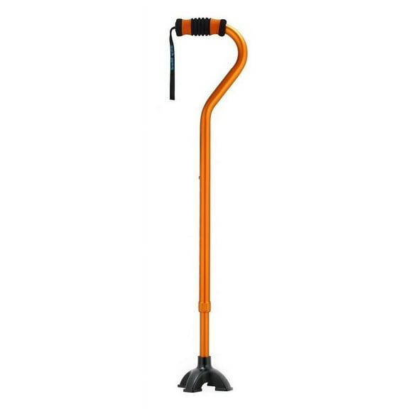 Orange Adjustable Cane for Men & Women - Lightweight & Sturdy Offset Walking Stick - w/Quadruple Tip - Mobility Aid for Elderly, Seniors