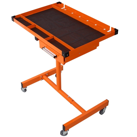 Orange Adjustable Height Work Table with Drawer, 220 lbs Capacity, Steel, Portable on 4 Swivel Casters for Garage Workshop and DIY Projects