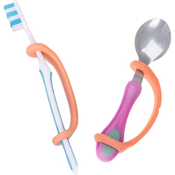Orange Adjustable Utensil Holder, Adaptive Aids for Disabled to hold Objects, 2 pack