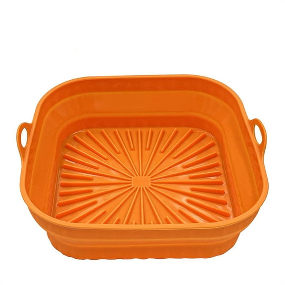 Orange Air Fryer Thickened Foldable Bbq Mat Multi-Function Heat-Resistant Reusable Silicone Pad For Cooking Baking Grilling Non-Stick Easy Clean Kitchen Appliance Accessory